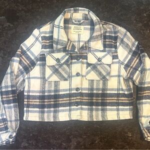 Blue and Cream Plaid Cropped Jacket